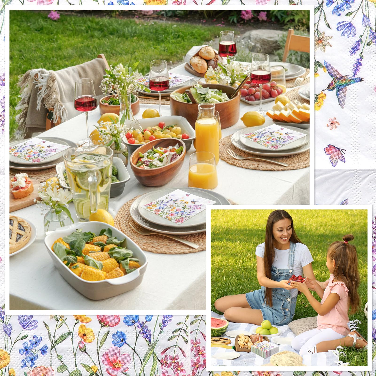 NatNarr 100 Pcs Wildflower Napkins – 2-Ply Floral Cocktail Napkins
