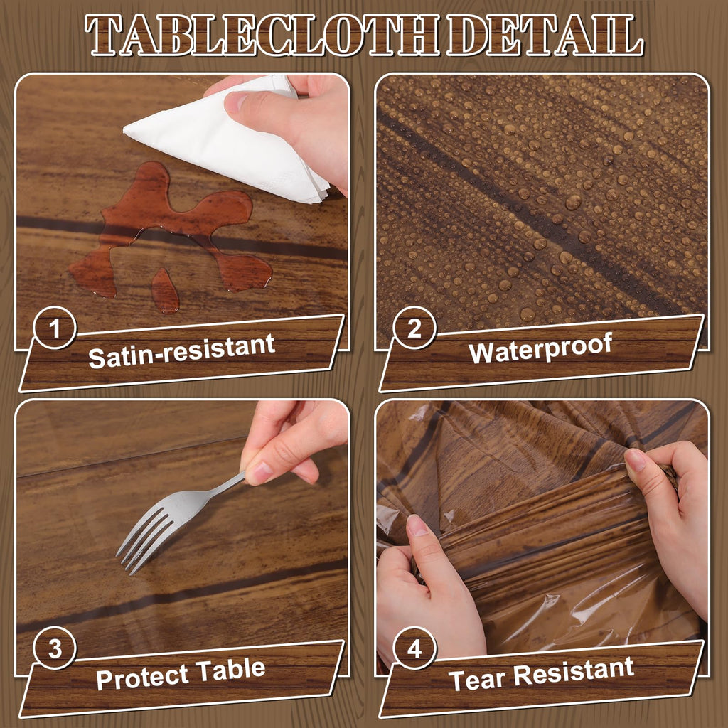 NatNarr 3 Pack Wood Grain Tablecloths | 54 x 108 in Disposable Rustic Rectangular Covers