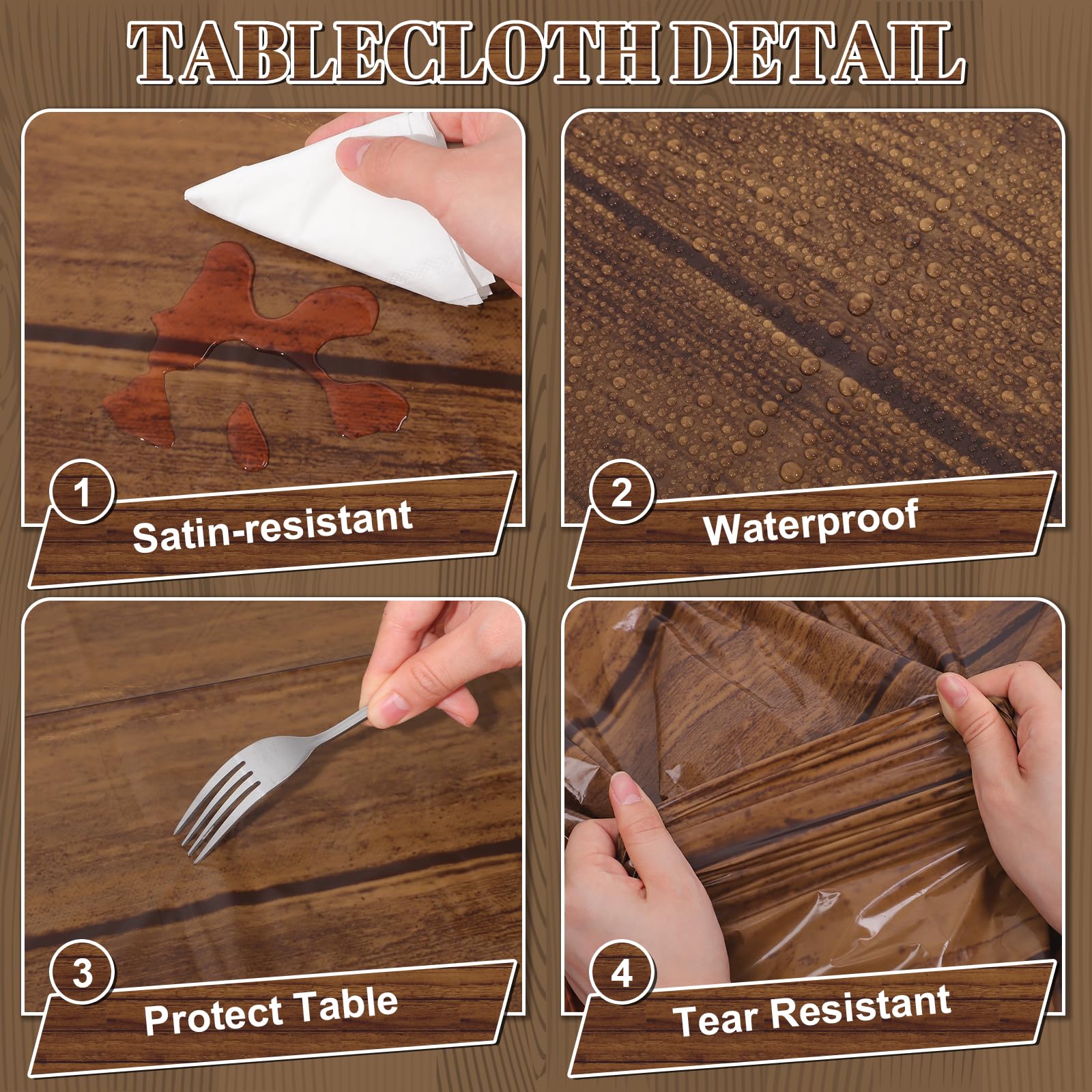 NatNarr 3 Pack Wood Grain Tablecloths | 54 x 108 in Disposable Rustic Rectangular Covers