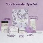 Natural Amor Lavender Spa Gift Set – 5-Piece Lavender Self-Care Kit | Bath Bomb, Body Butter, Soap, Bath Salt, Candle