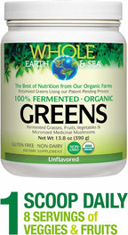 Natural Factors Whole Earth & Sea Organic Fermented Greens — Vegan, Unflavored, 13.8 oz