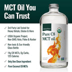 Natural Force Organic Pure C8 MCT Oil – 32 oz Glass Bottle | Keto, Paleo, Kosher, Vegan