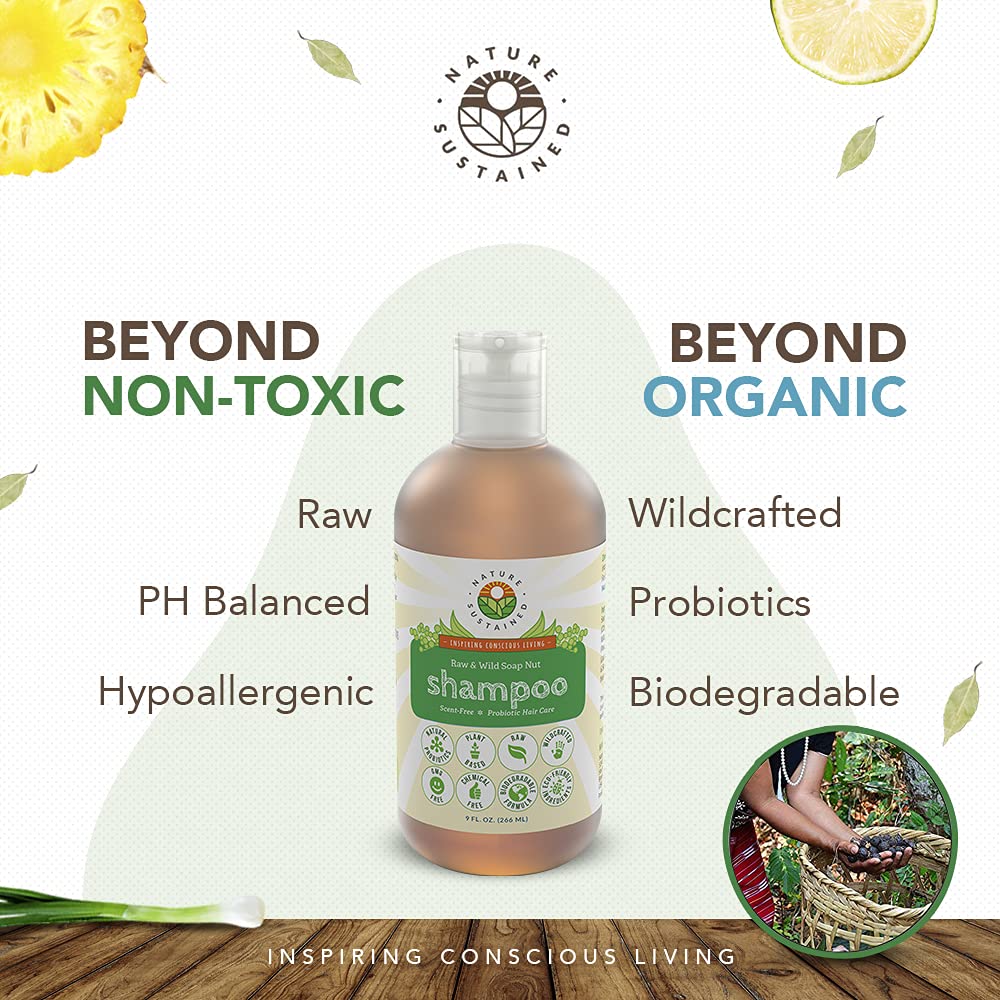 Nature Sustained Organic Shampoo with Probiotics – Sulfate Free, Hypoallergenic, Lemongrass 9oz