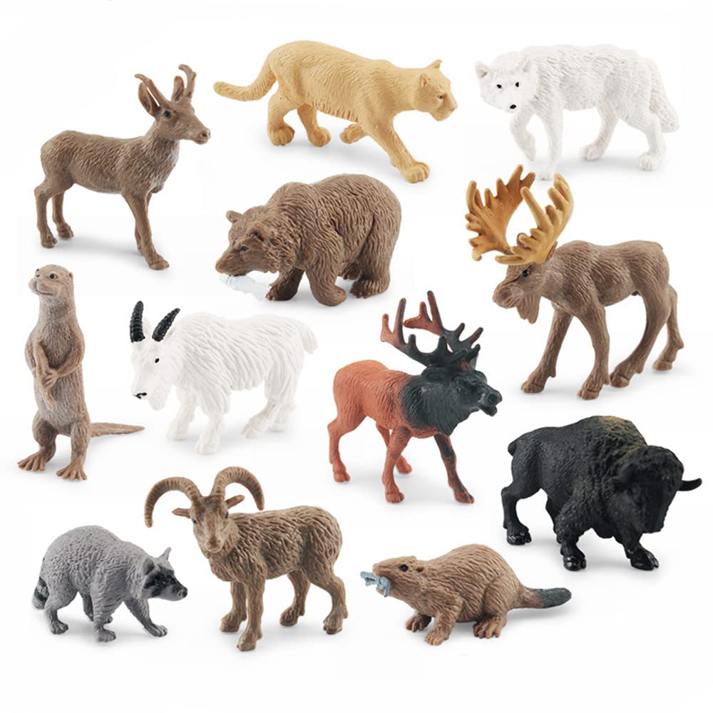 NatureMan North American Animals Set – 12 Mini PVC Figurines for Play, Education & Cake Toppers