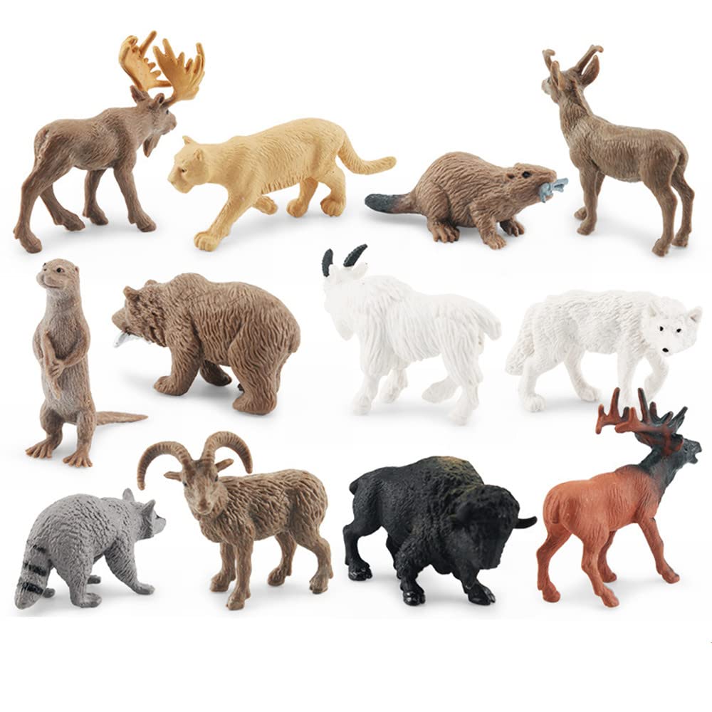 NatureMan North American Animals Set – 12 Mini PVC Figurines for Play, Education & Cake Toppers
