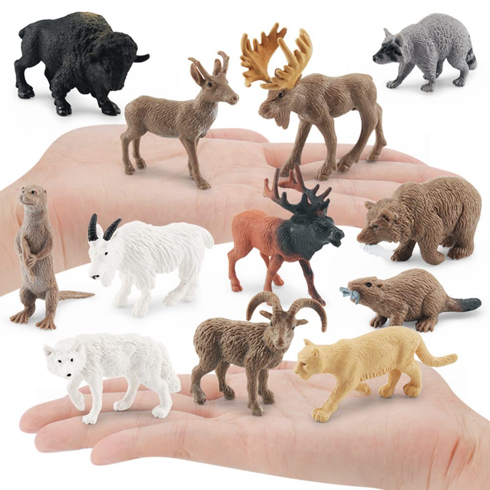 NatureMan North American Animals Set – 12 Mini PVC Figurines for Play, Education & Cake Toppers