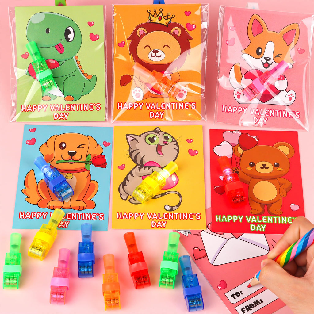 NAWITDA 30 Pack Valentines Day Classroom Gifts for Kids – LED Finger Light Cards & Light-Up Valentine Party Favors