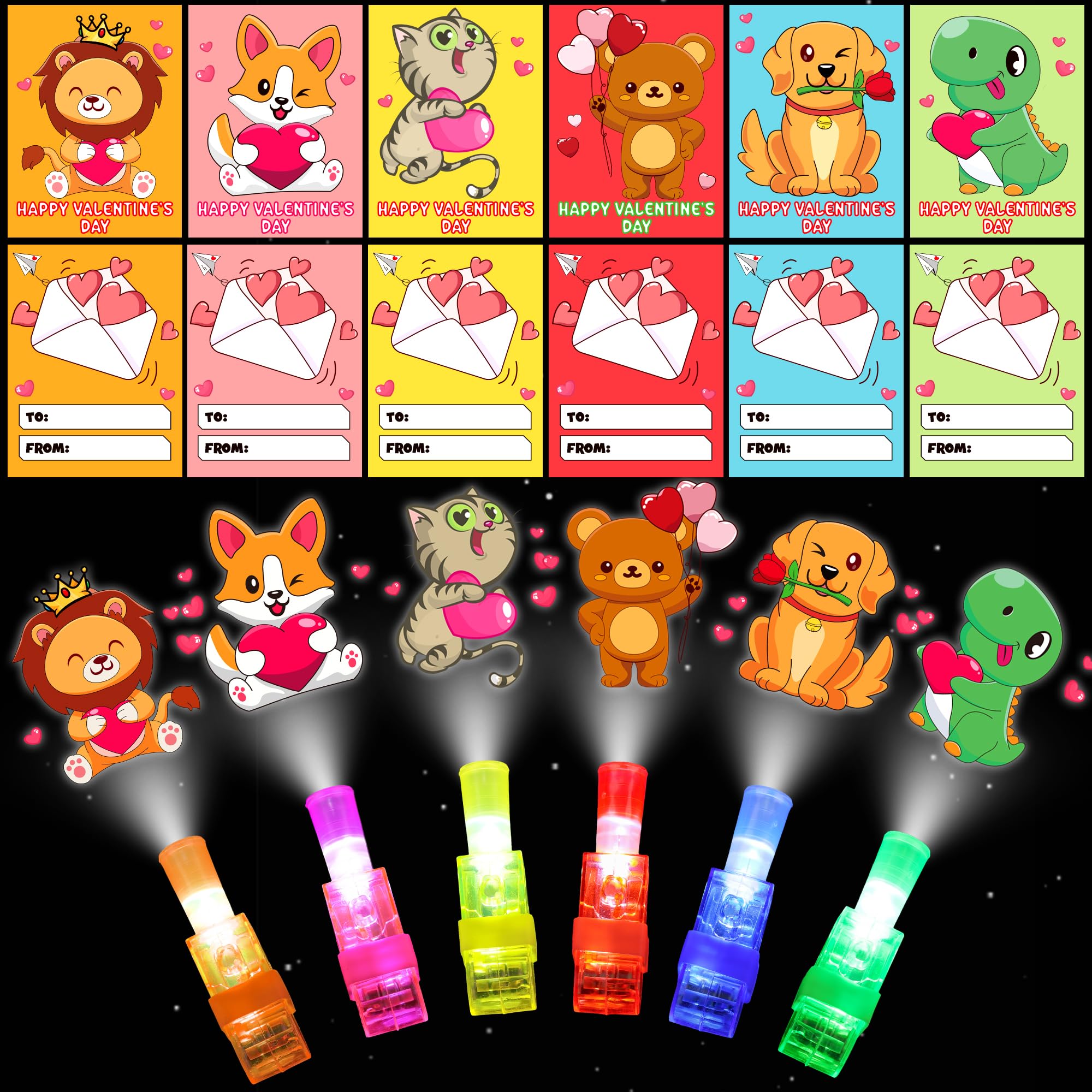 NAWITDA 30 Pack Valentines Day Classroom Gifts for Kids – LED Finger Light Cards & Light-Up Valentine Party Favors