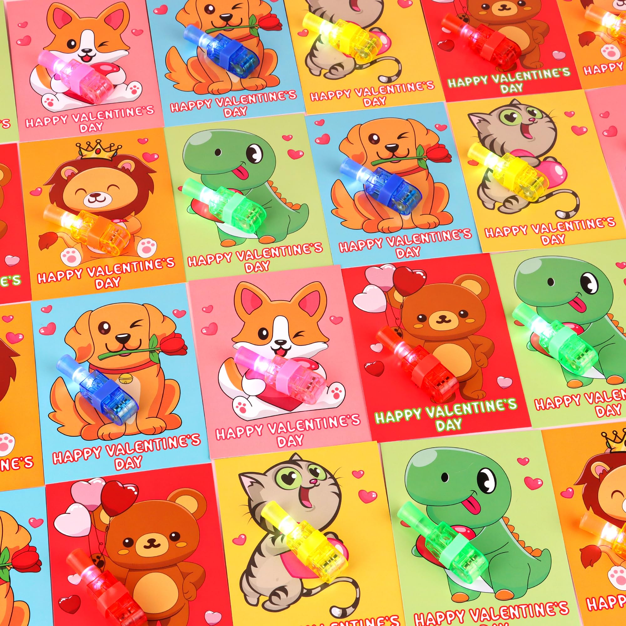 NAWITDA 30 Pack Valentines Day Classroom Gifts for Kids – LED Finger Light Cards & Light-Up Valentine Party Favors