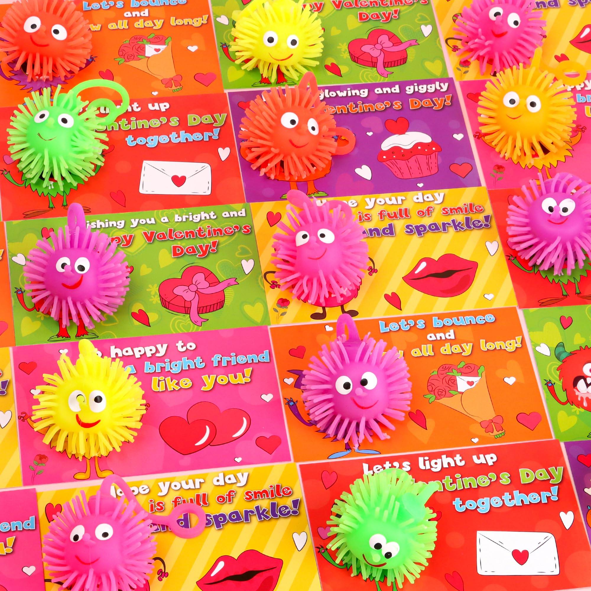 NAWITDA 24 Pack Valentines Day Cards with LED Puffer Balls – Classroom & Party Favors for Kids