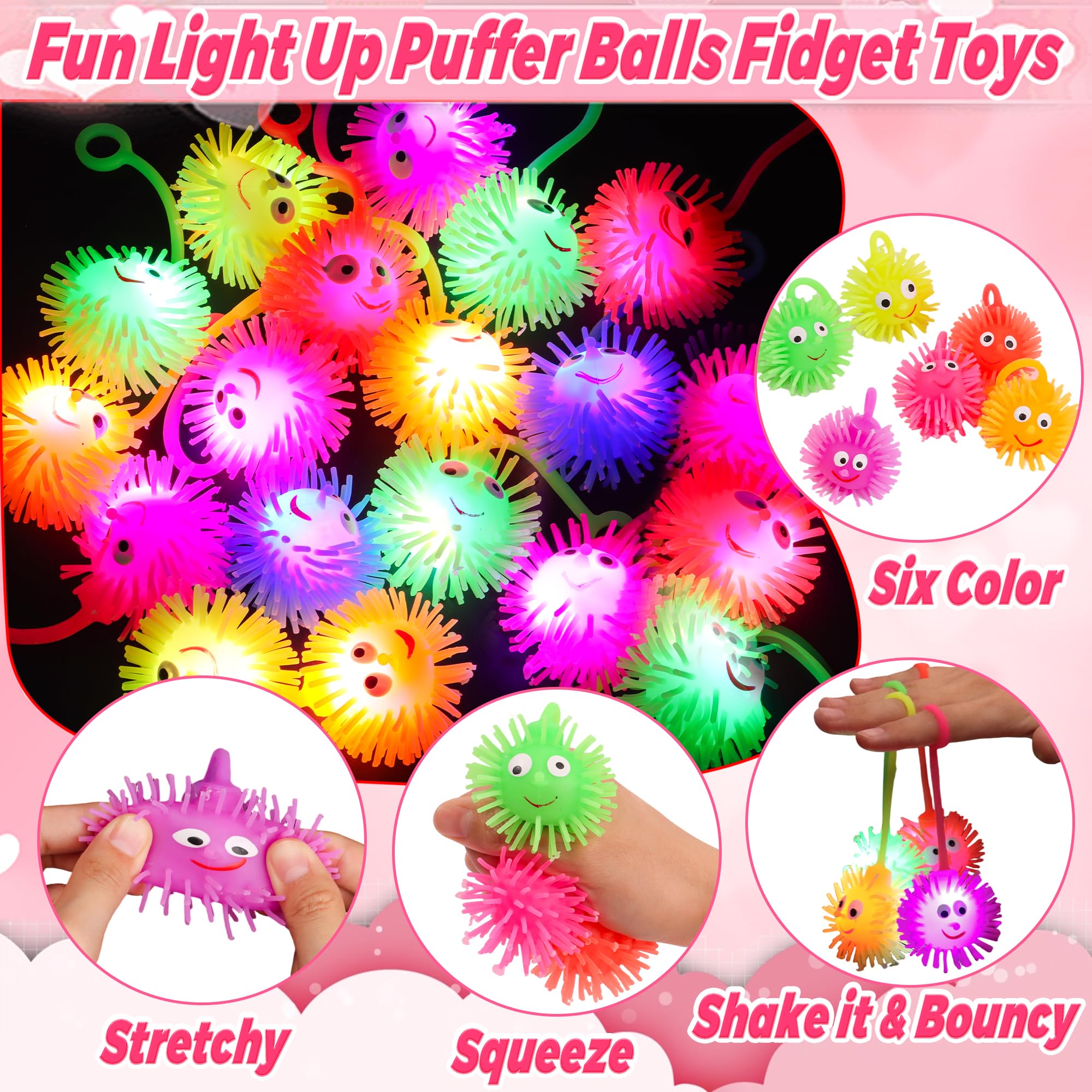 NAWITDA 24 Pack Valentines Day Cards with LED Puffer Balls – Classroom & Party Favors for Kids