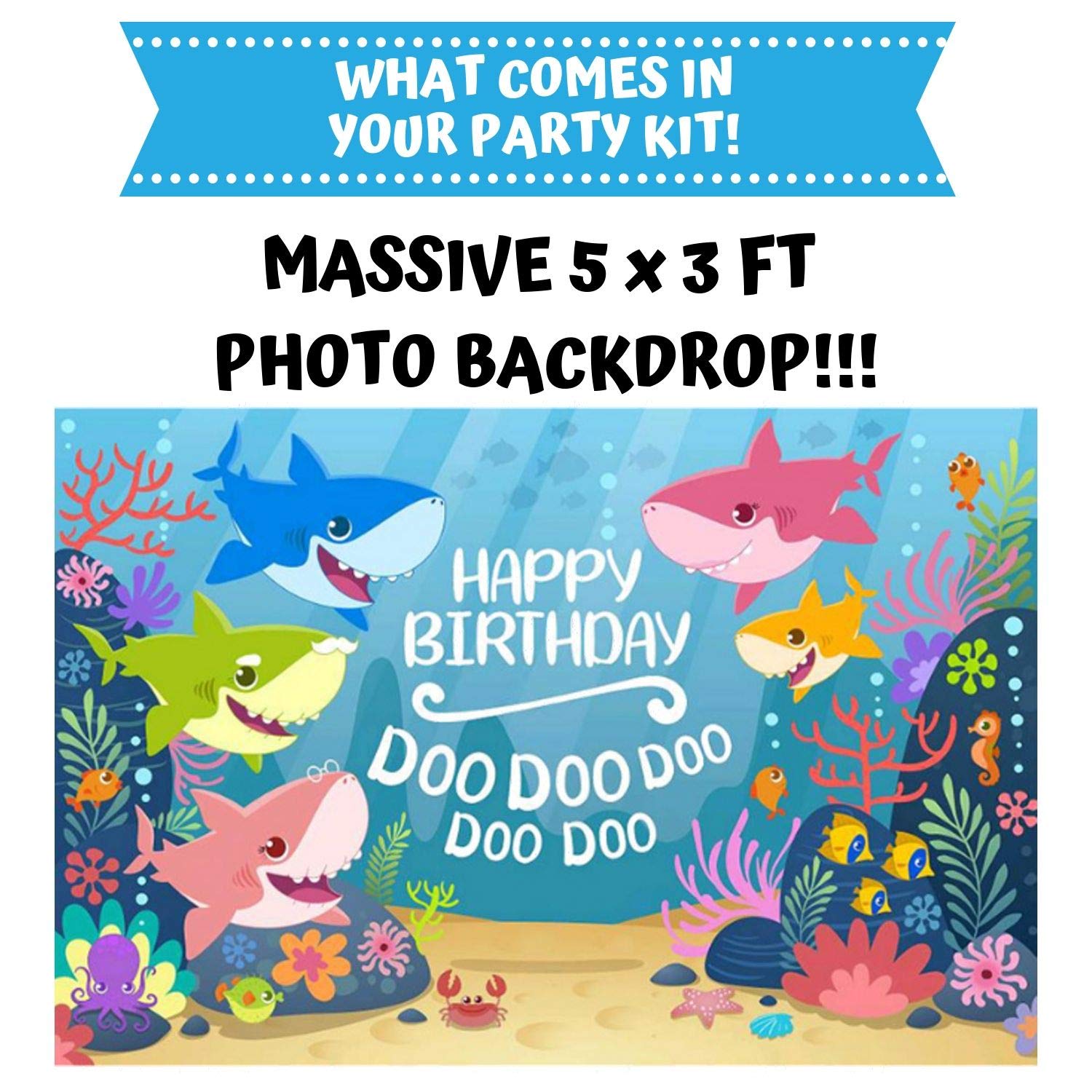 NBC Customs Shark Party Supplies Set — 124-Piece Birthday Decorations Kit for 20 Guests
