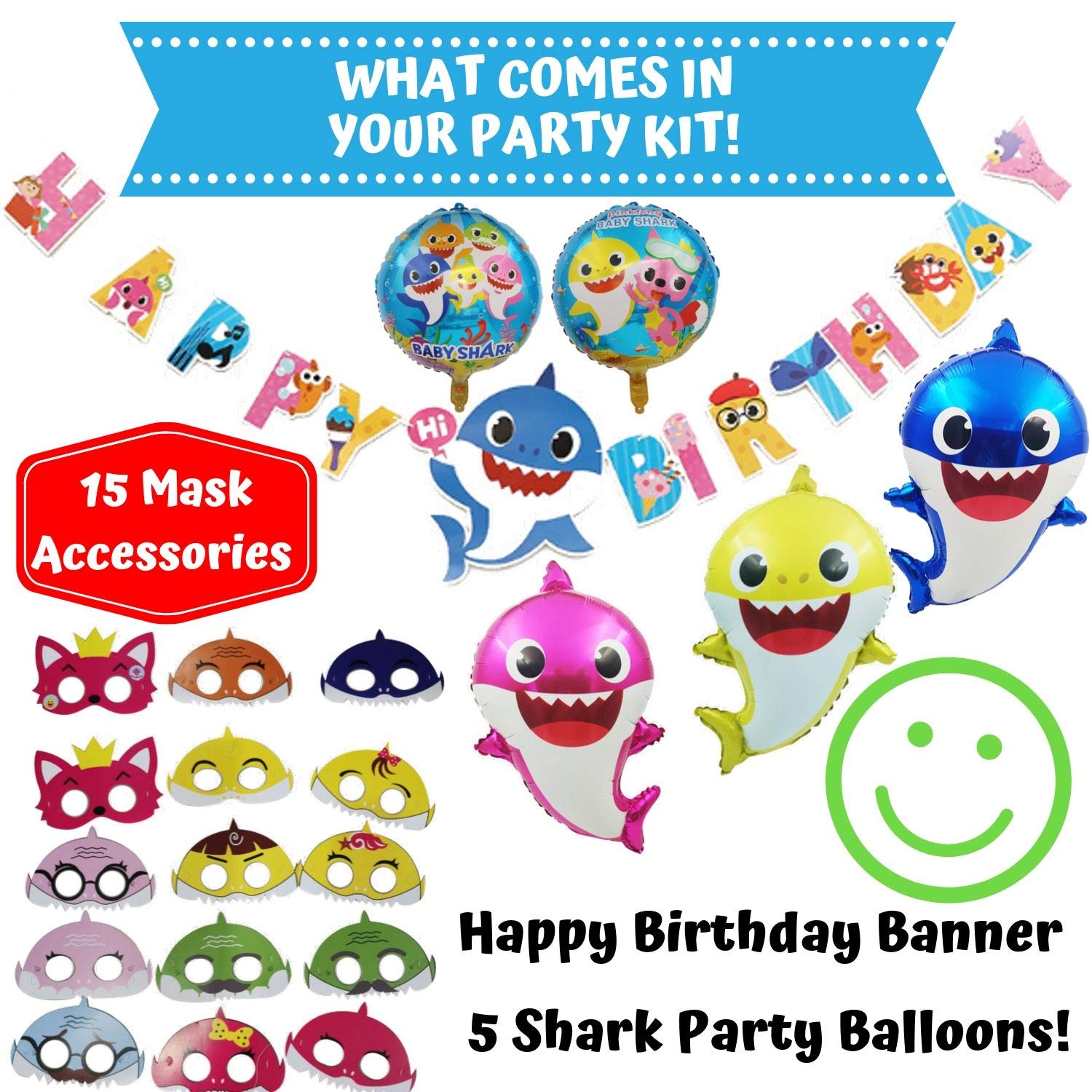NBC Customs Shark Party Supplies Set — 124-Piece Birthday Decorations Kit for 20 Guests