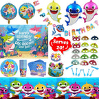NBC Customs Shark Party Supplies Set — 124-Piece Birthday Decorations Kit for 20 Guests