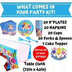 NBC Customs Shark Party Supplies Set — 124-Piece Birthday Decorations Kit for 20 Guests