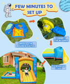 NBSPORT 6-in-1 Space-Themed Inflatable Bounce House with Blower for Kids 3-6