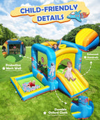NBSPORT 6-in-1 Space-Themed Inflatable Bounce House with Blower for Kids 3-6