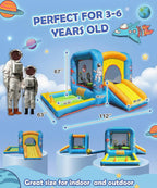 NBSPORT 6-in-1 Space-Themed Inflatable Bounce House with Blower for Kids 3-6