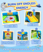 NBSPORT 6-in-1 Space-Themed Inflatable Bounce House with Blower for Kids 3-6