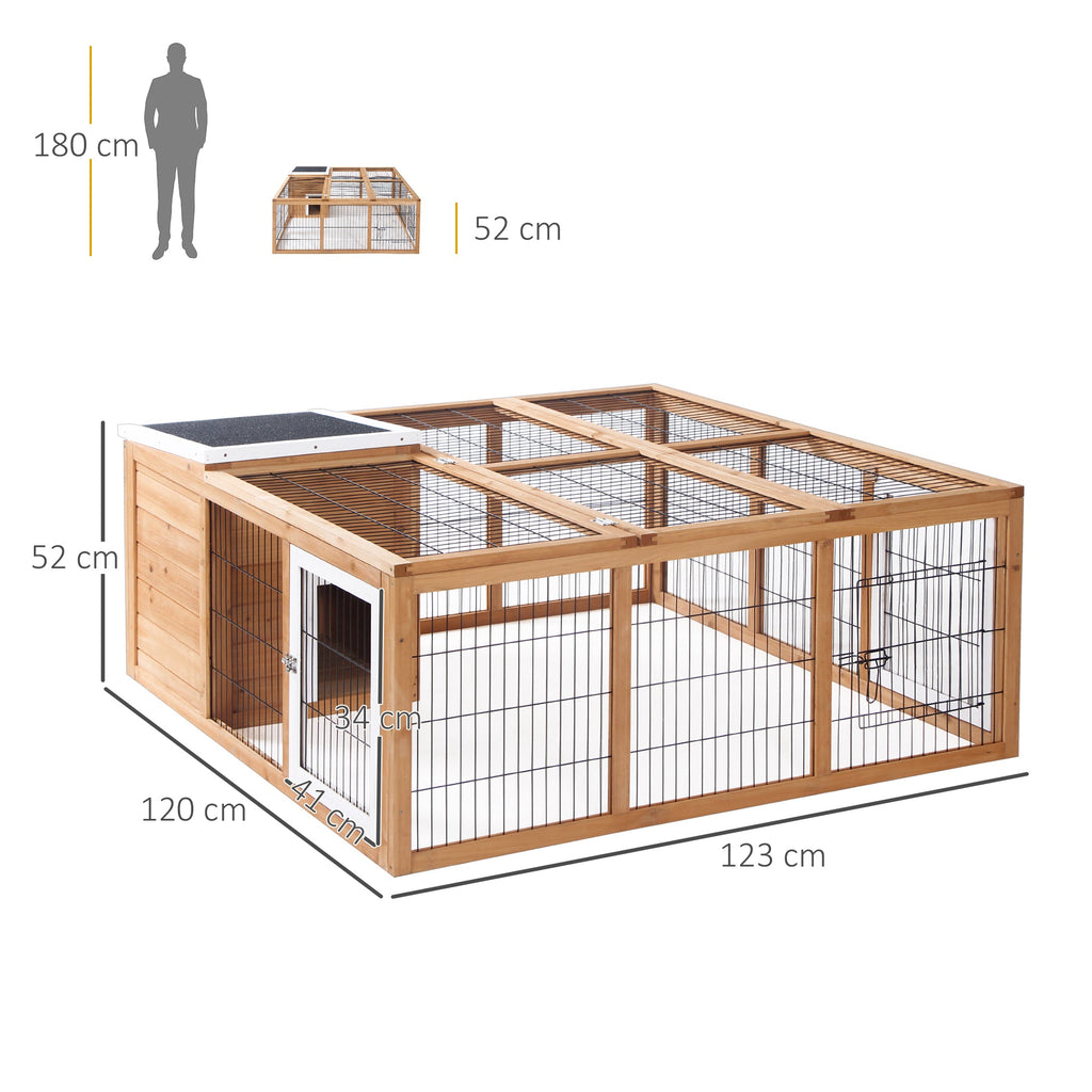 PawHut Rabbit Hutch Outdoor, Guinea Pig House, Bunny Run Cage with Openable Top for 1–2 Rabbits, Yellow