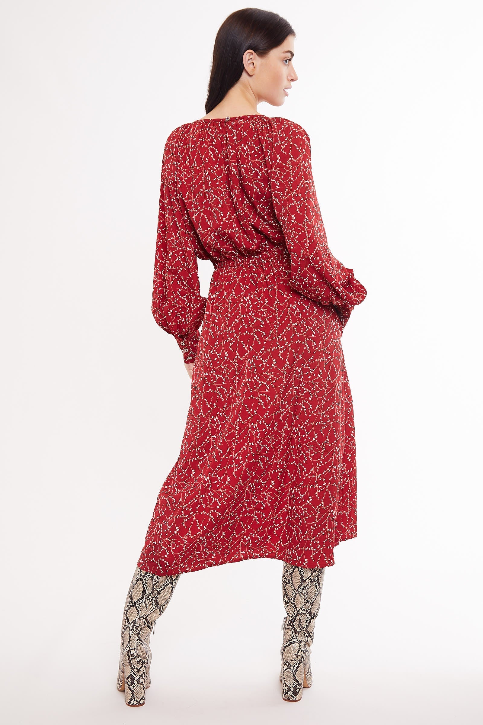 Louche Neelia Sprig Midi Dress - Burgundy (1)