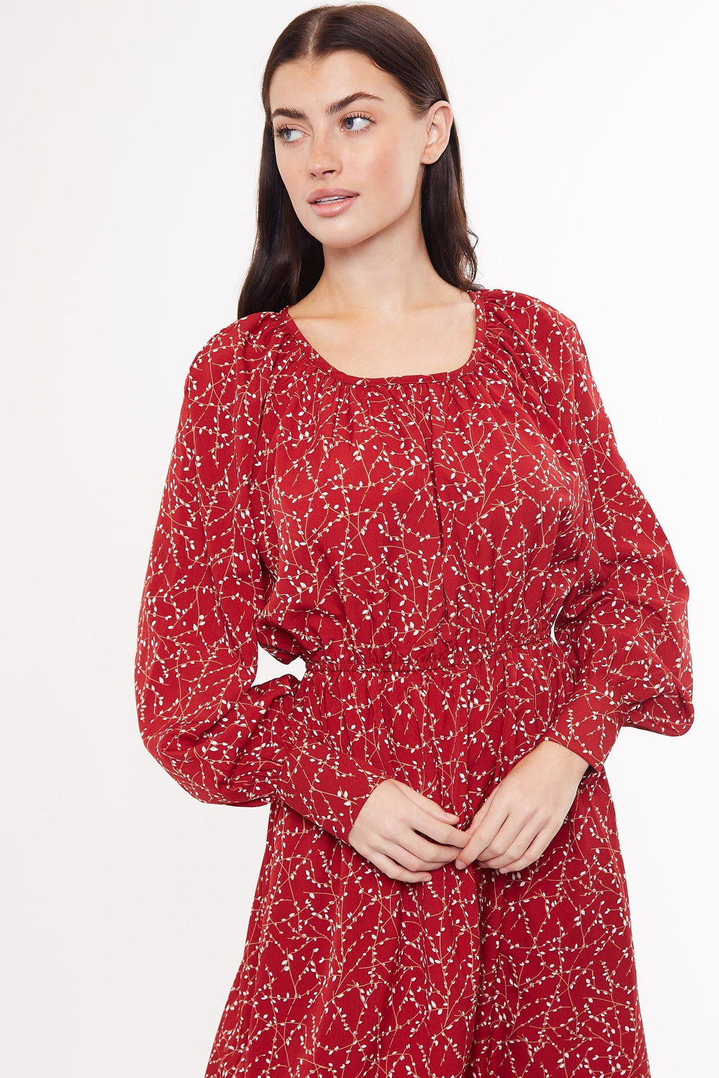 Louche Neelia Sprig Midi Dress - Burgundy (1)