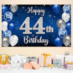 Nelbiirth 44th Birthday Banner Backdrop - Blue & Silver