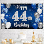 Nelbiirth 44th Birthday Banner Backdrop - Blue & Silver
