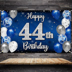 Nelbiirth 44th Birthday Banner Backdrop - Blue & Silver