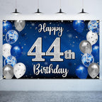 Nelbiirth 44th Birthday Banner Backdrop - Blue & Silver