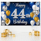 Nelbiirth 44th Birthday Banner Backdrop - Blue & Silver