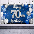 Nelbiirth Happy 70th Birthday Decorations – Blue & Silver Backdrop Banner for Seventy Years Celebration