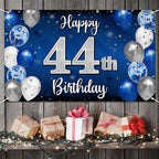 Nelbiirth 44th Birthday Banner Backdrop - Blue & Silver