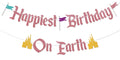 Nesinpa Happiest Birthday On Earth Banner – Castle Theme, Rose Gold
