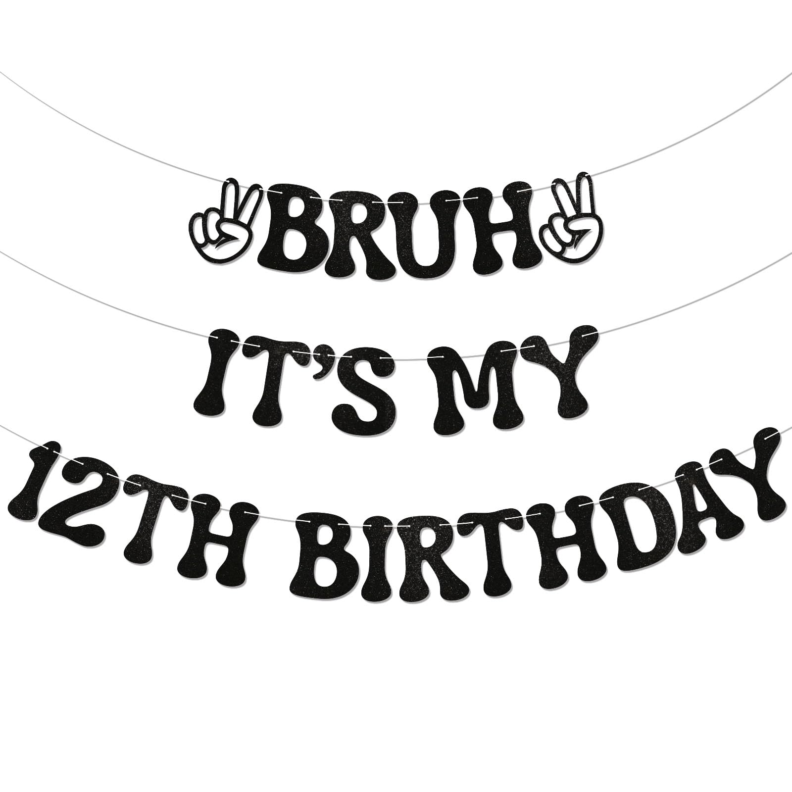Nesinpa Bruh It's My 12th Birthday Banner | Glitter Black Teen Party Decor