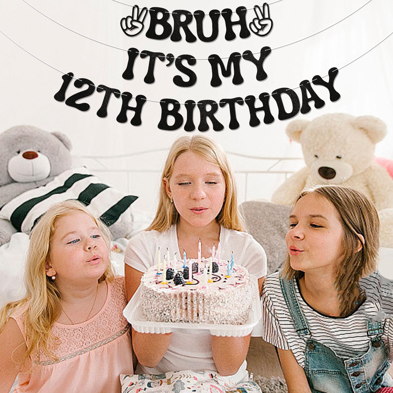 Nesinpa Bruh It's My 12th Birthday Banner | Glitter Black Teen Party Decor