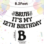 Nesinpa Bruh It's My 12th Birthday Banner | Glitter Black Teen Party Decor