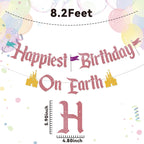 Nesinpa Happiest Birthday On Earth Banner – Castle Theme, Rose Gold