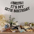 Nesinpa Bruh It's My 12th Birthday Banner | Glitter Black Teen Party Decor