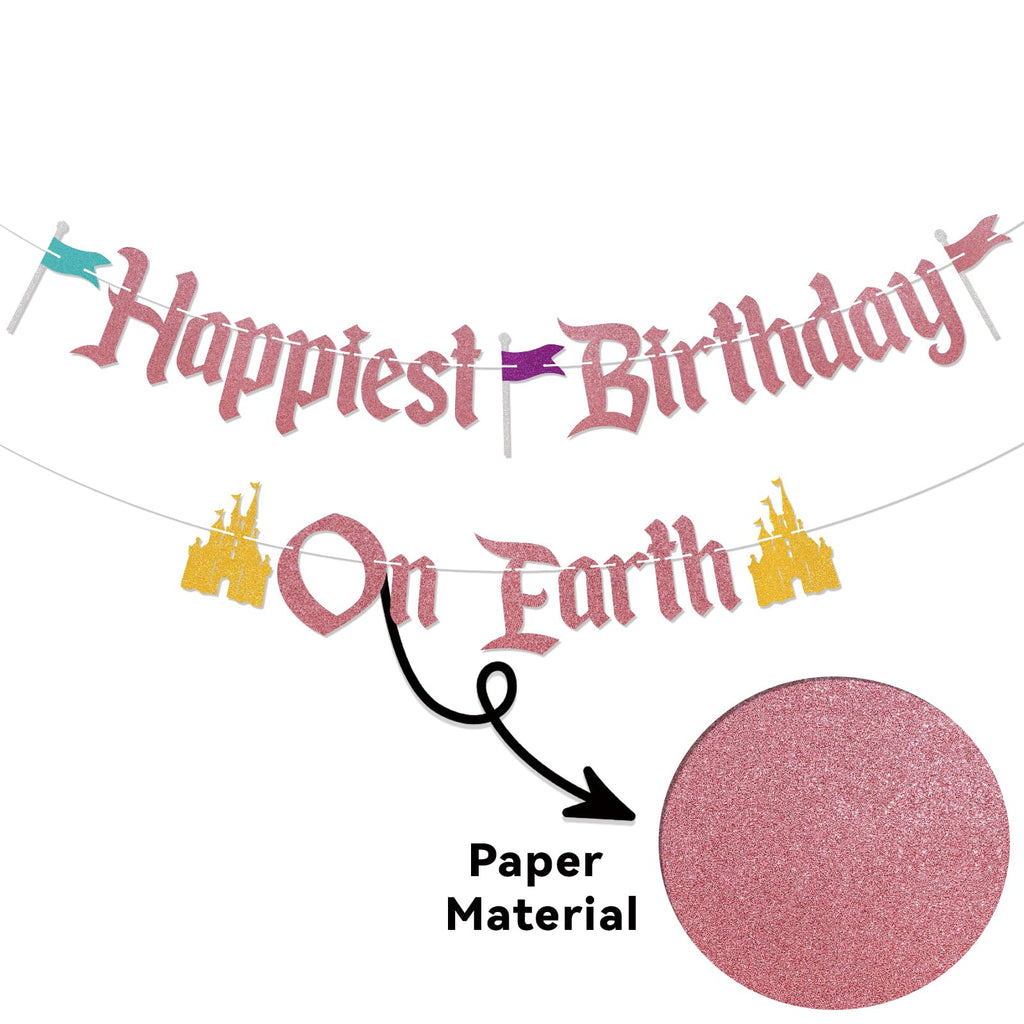 Nesinpa Happiest Birthday On Earth Banner – Castle Theme, Rose Gold
