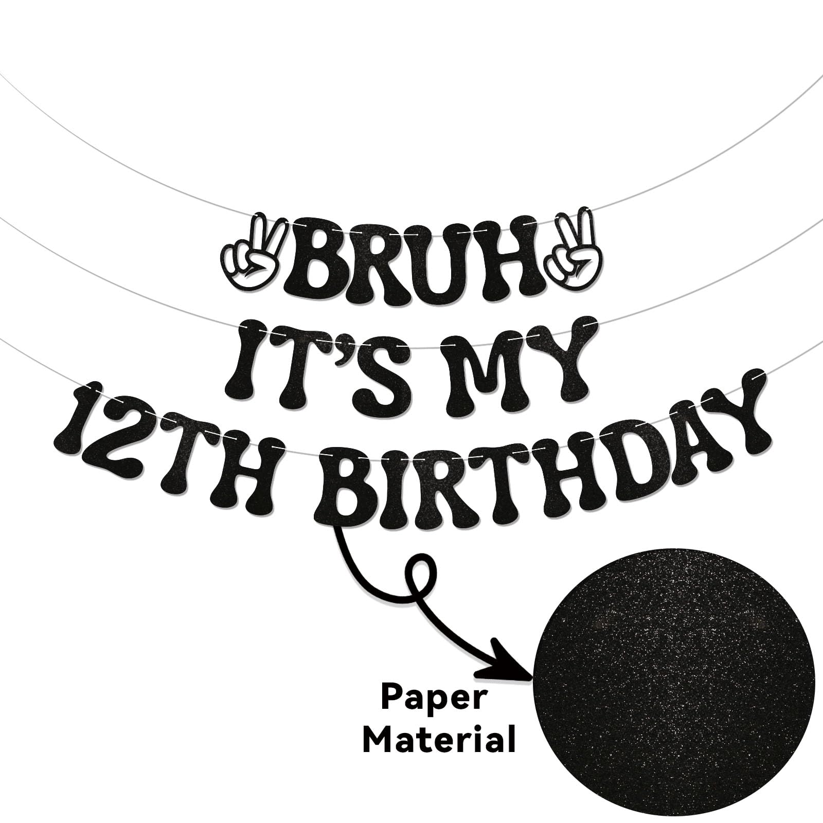 Nesinpa Bruh It's My 12th Birthday Banner | Glitter Black Teen Party Decor