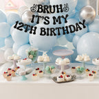 Nesinpa Bruh It's My 12th Birthday Banner | Glitter Black Teen Party Decor