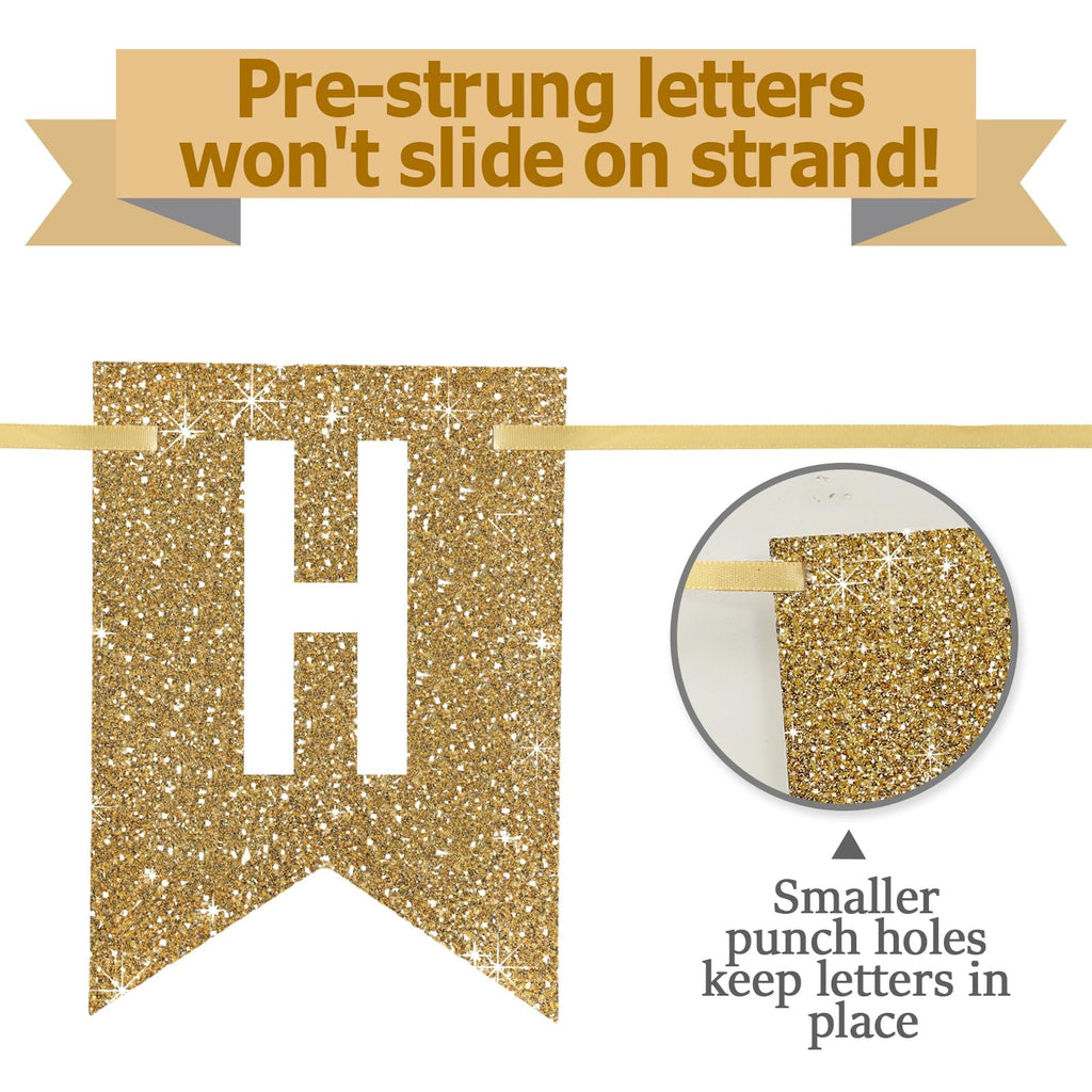 Netnology Gold Happy 21st Birthday Banner – Pre-Strung, 12 ft Glittery Party Sign