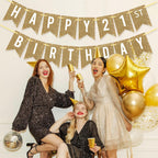 Netnology Gold Happy 21st Birthday Banner – Pre-Strung, 12 ft Glittery Party Sign