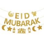 Netnology Eid Mubarak Banner - 10ft Gold Glitter Moon Star Mosque, No DIY Required