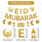 Netnology Eid Mubarak Banner - 10ft Gold Glitter Moon Star Mosque, No DIY Required