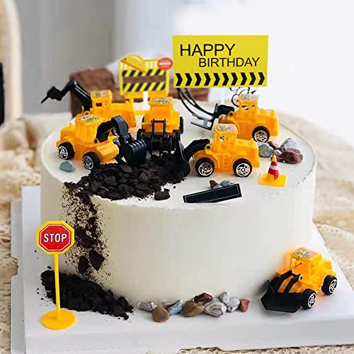 Nevperish 18-Piece Construction Cake Toppers Set: Trucks, Tower Crane, Traffic Signs & Birthday Cupcake Toppers