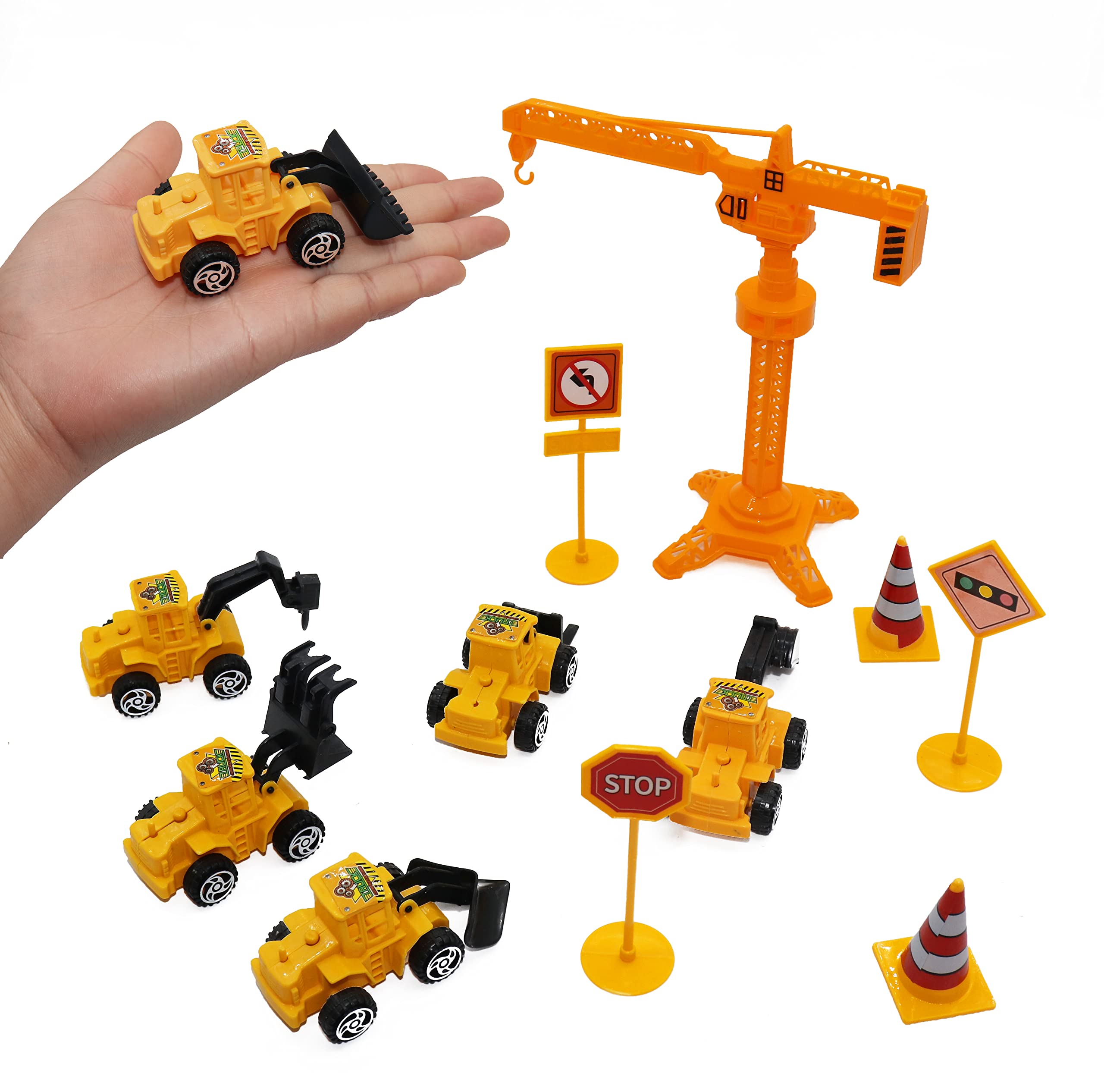 Nevperish 18-Piece Construction Cake Toppers Set: Trucks, Tower Crane, Traffic Signs & Birthday Cupcake Toppers