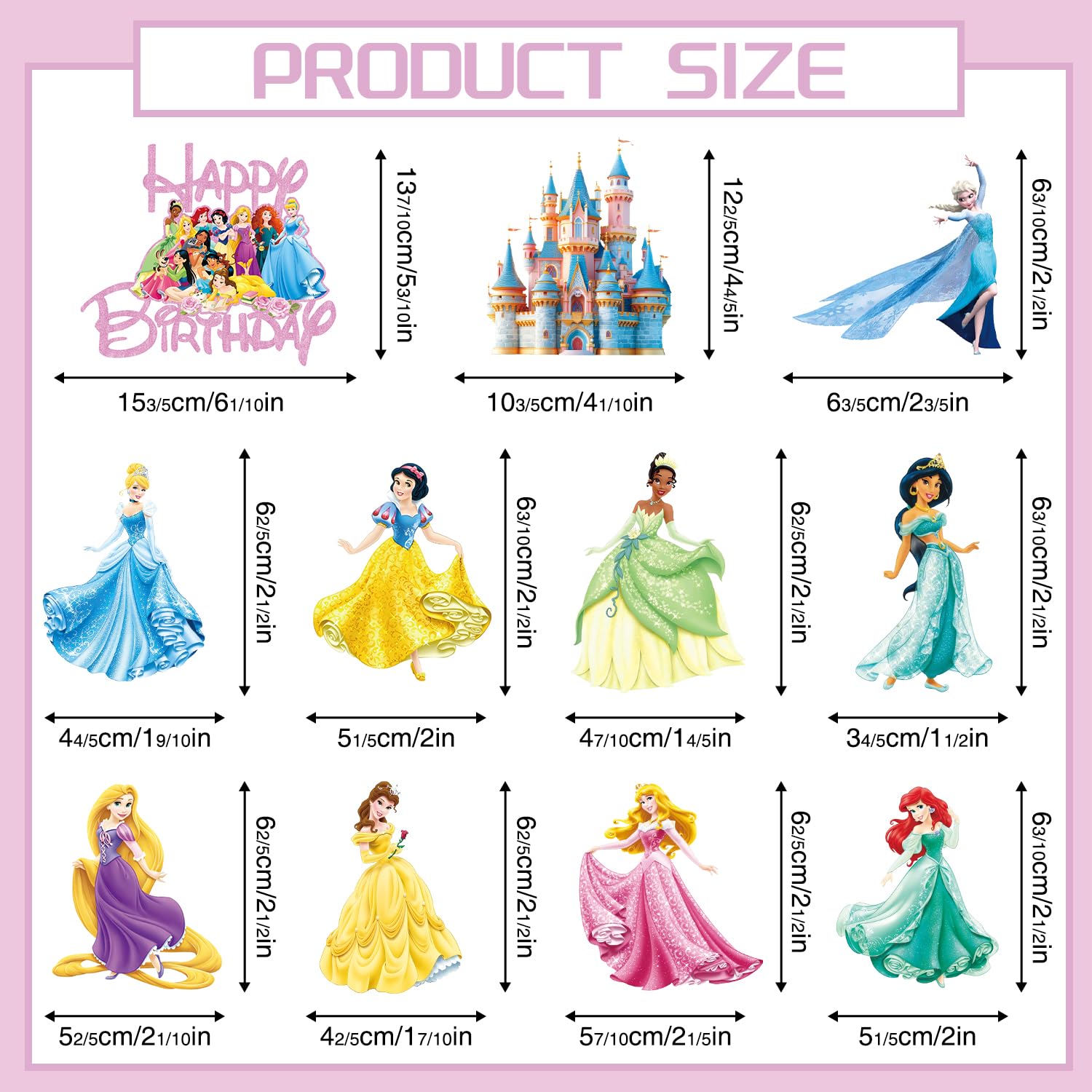 NEW BARLEY Princess Cake Topper – 11-Piece Princess Cake Decorations for Cakes, Cupcakes & Desserts