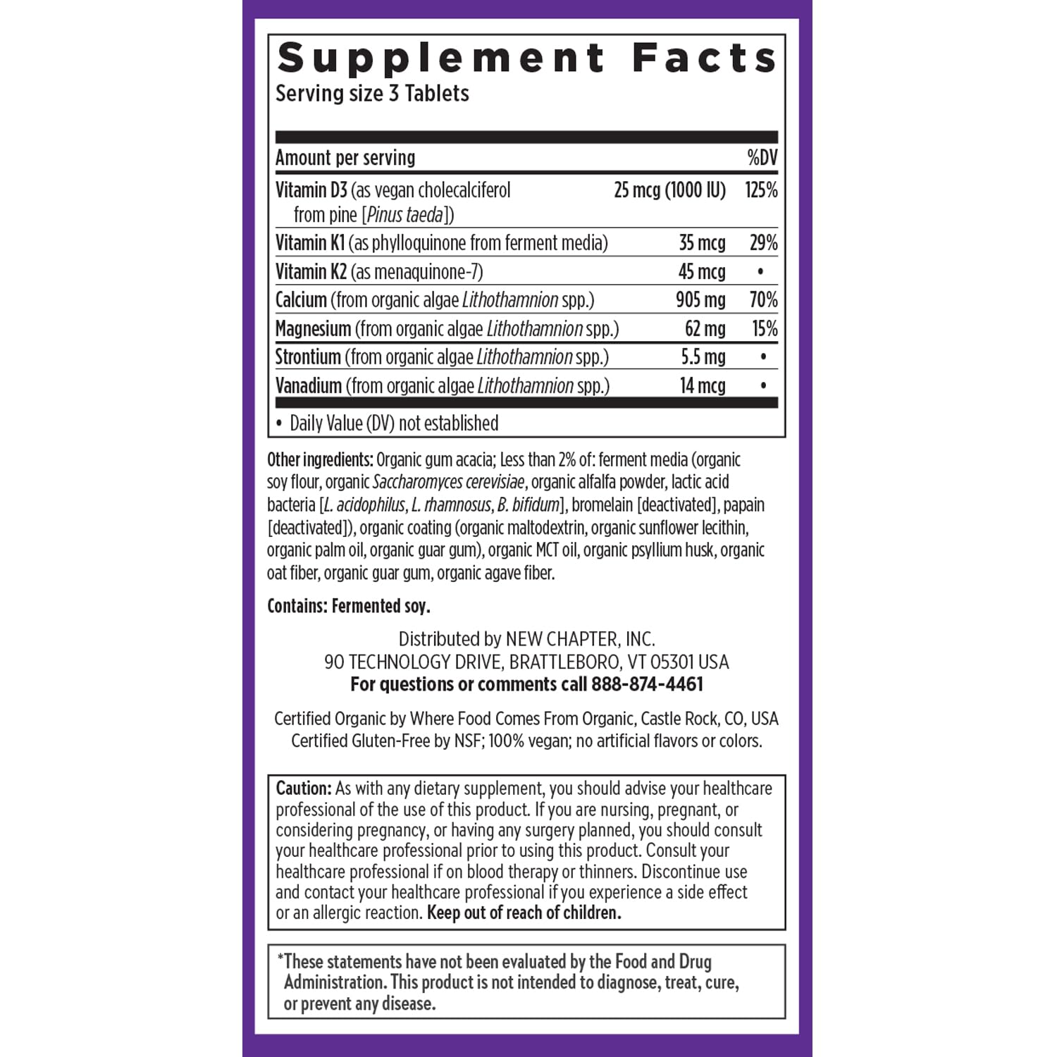 New Chapter Calcium Supplement – Organic Plant-Based Calcium with D3+K2 for Bone, Joint & Heart Support